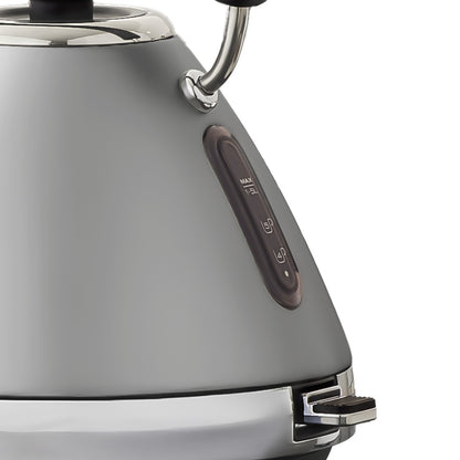 Gray kettle with control panel on a white background