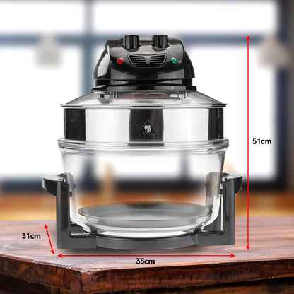 Vacuum cleaner with dimensions indicated on a wooden surface