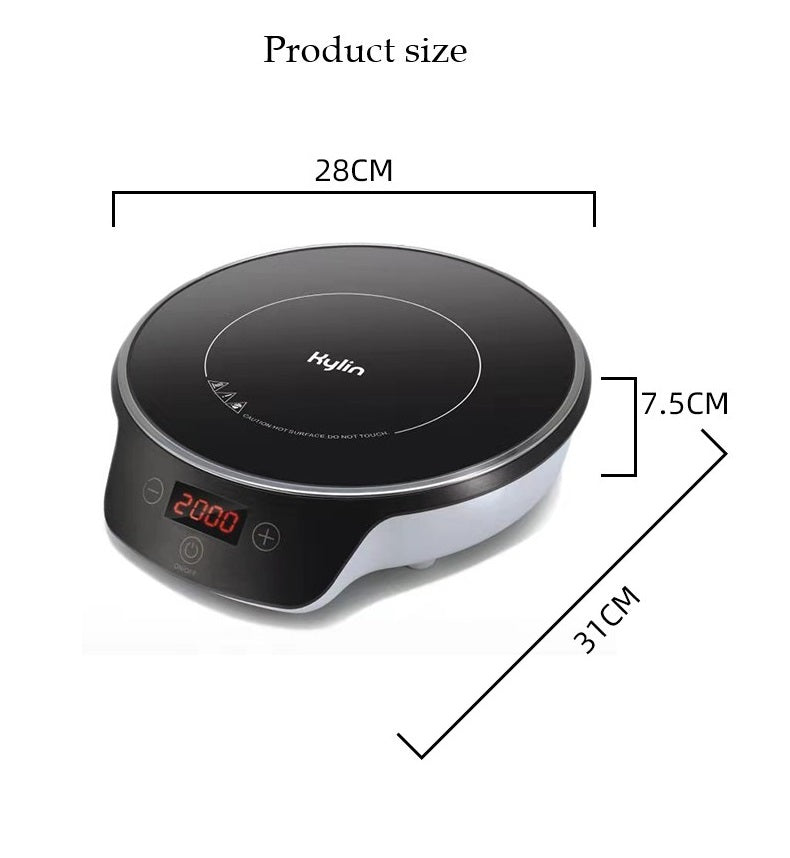 Portable electric hot plate with dimensions labeled on a white background