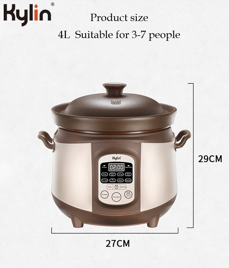 Kylin brand electric pot with dimensions on a white background