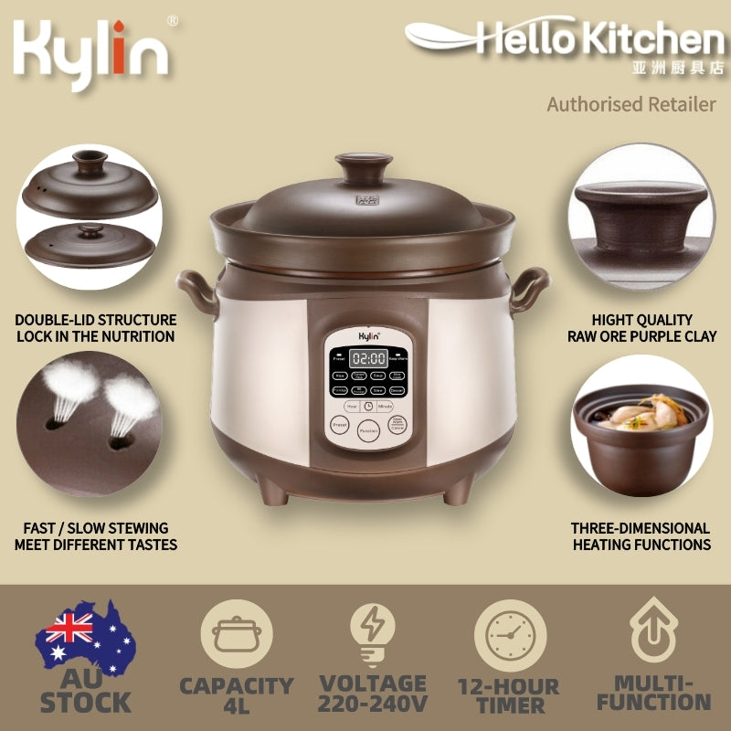 Kylin electric pot with features highlighted on a beige background