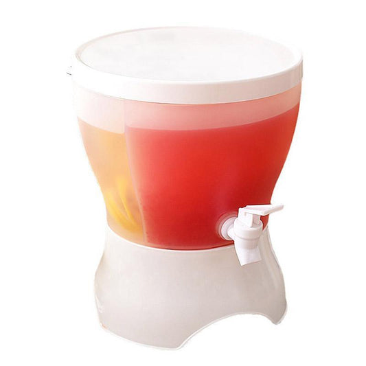 Multicolored drink dispenser with a white pump on a white background