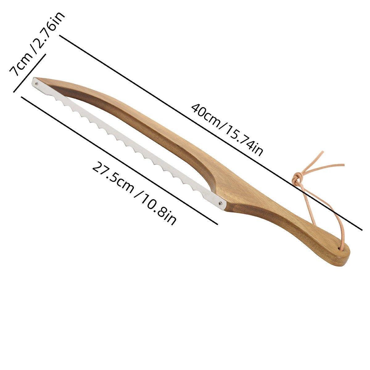 Wooden kitchen tool with measurements on a white background