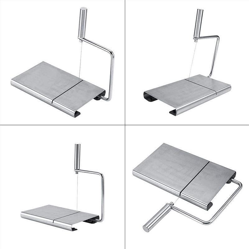 Metallic folding stool with handle in four different views on a white background