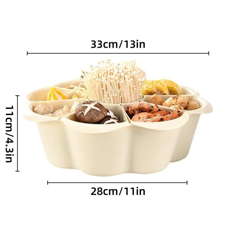 Meat and vegetable tray with dimensions on a white background