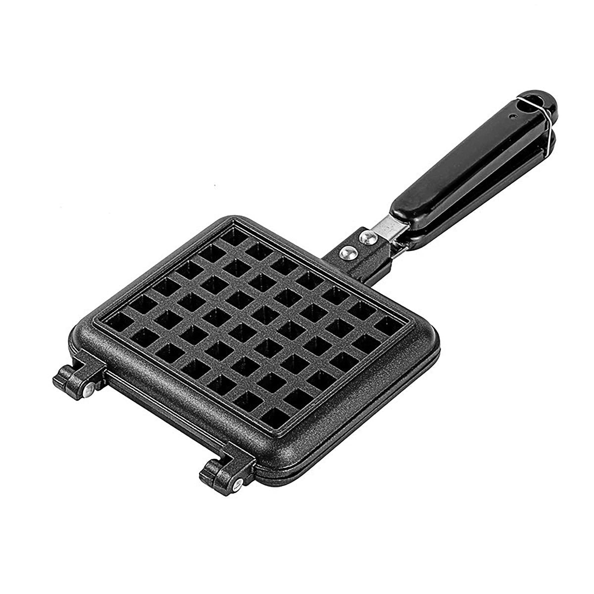 Black waffle maker on a white background
