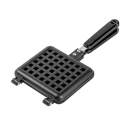 Black waffle maker on a white background