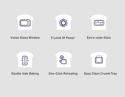 List of features with icons and text on a gray background
