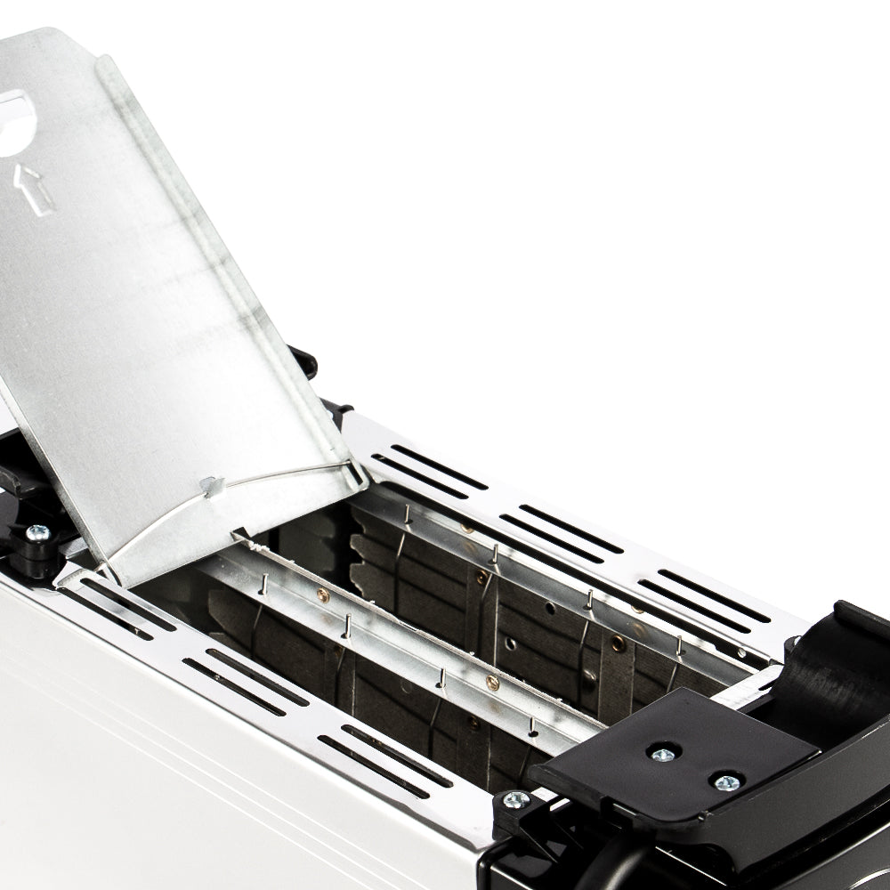 Close-up of a mechanical device with a transparent cover on a white background