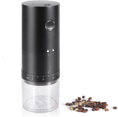 Black pepper grinder with clear container on a white background