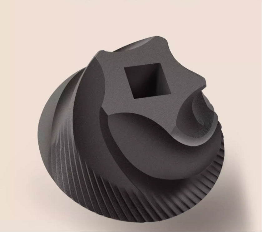 Black plastic component with square hole on beige background