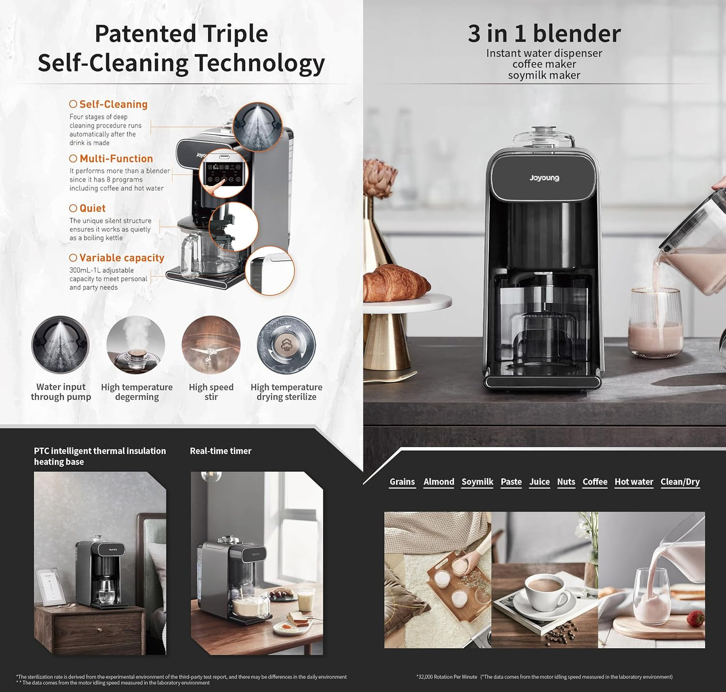 Multifunctional kitchen appliance with self-cleaning technology and 3-in-1 capabilities.