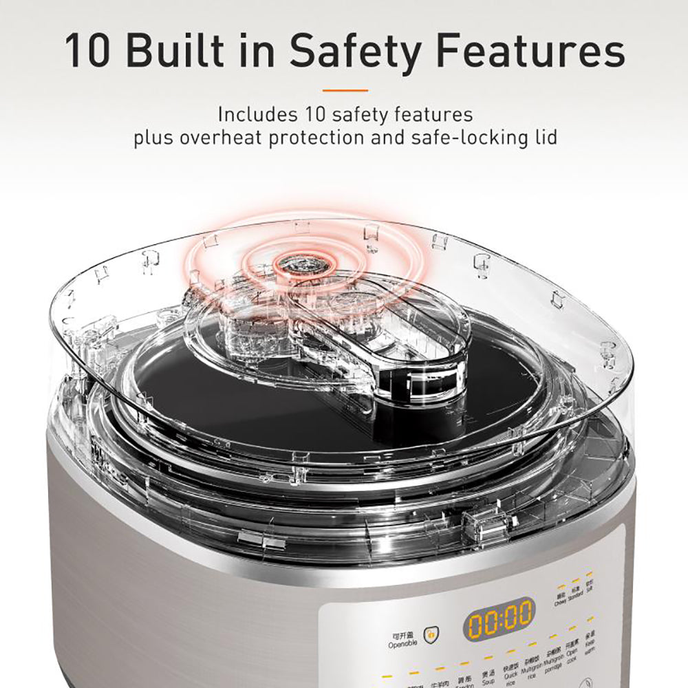 Appliance with safety features highlighted on a white background