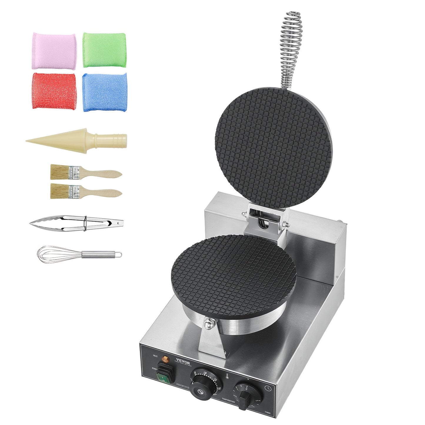 Waffle maker with accessories on a white background