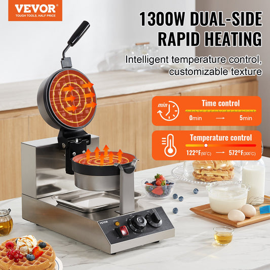 Vevor waffle maker with dual-side rapid heating on a kitchen counter.
