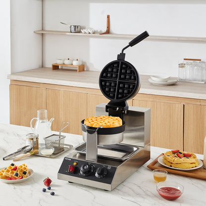 Waffle maker with waffles on a kitchen counter