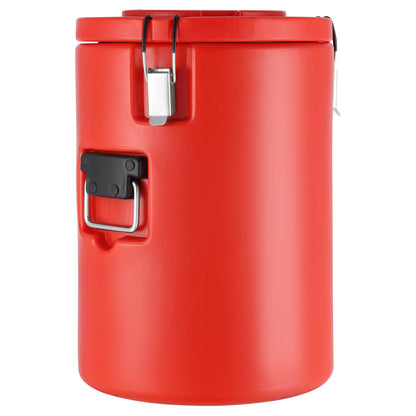 Red cylindrical container with a lock on a white background