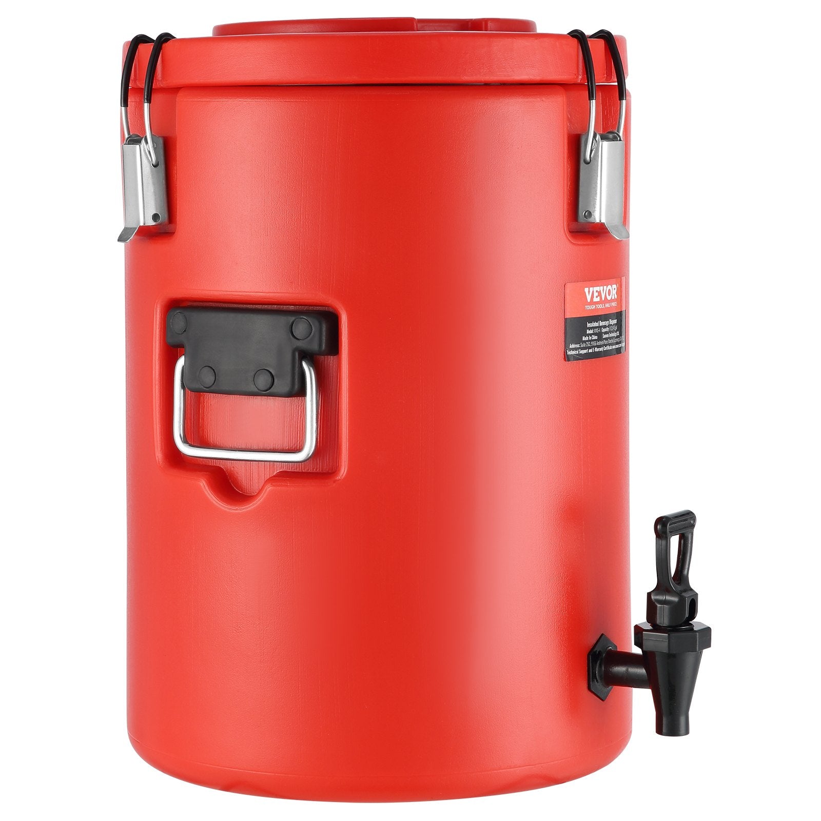 Red fermentation container with a tap on a white background