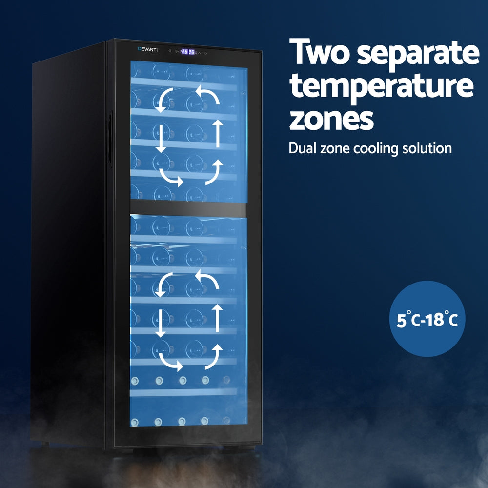 Dual zone cooling solution with two separate temperature zones on a dark blue background