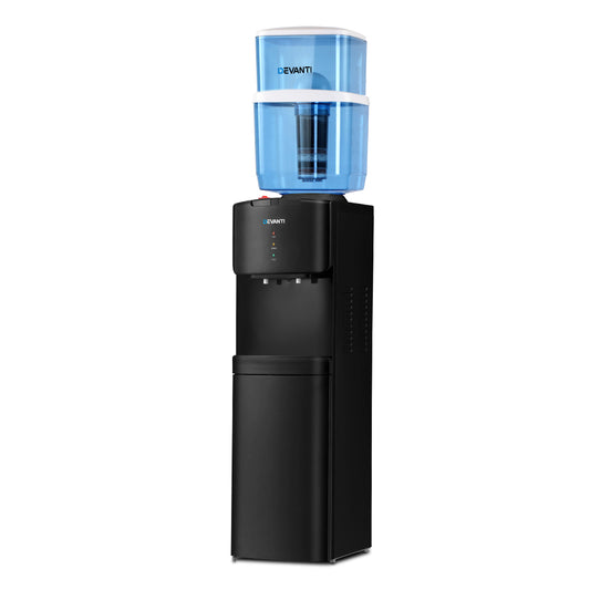 Devanti water dispenser with blue water tank on a white background